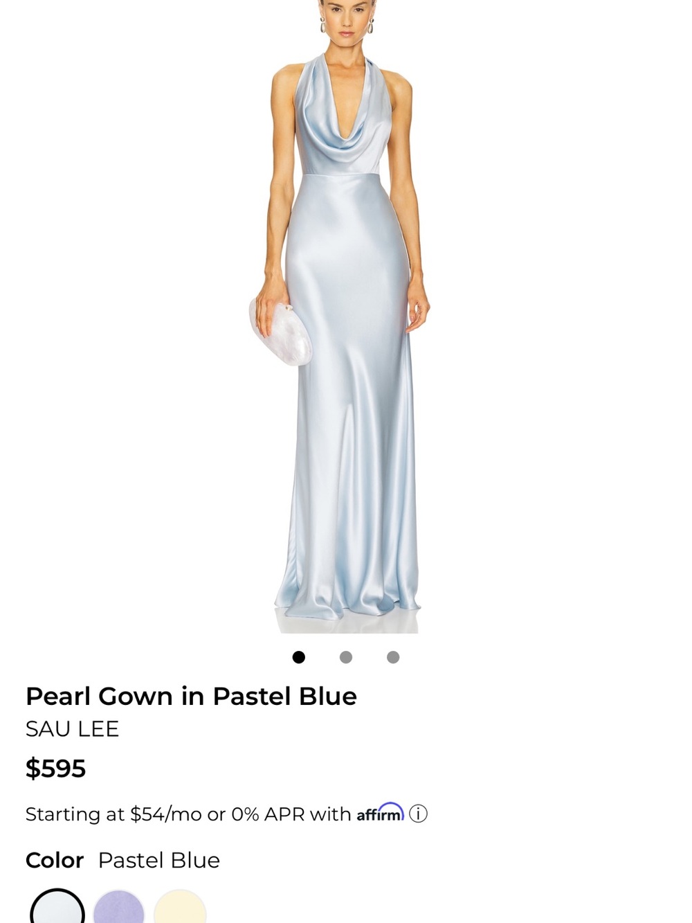SAU LEE Pearl Pastel Blue Satin Gown Sz 0